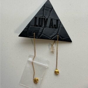 Luv AJ Gold Threader Earrings with Round Charm - Black & Gold